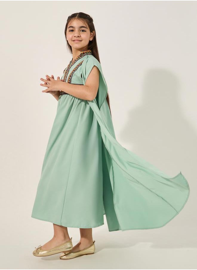 Embroidered Cape Sleeve V-Neck Kaftan