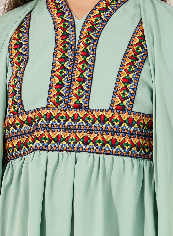 Embroidered Cape Sleeve V-Neck Kaftan
