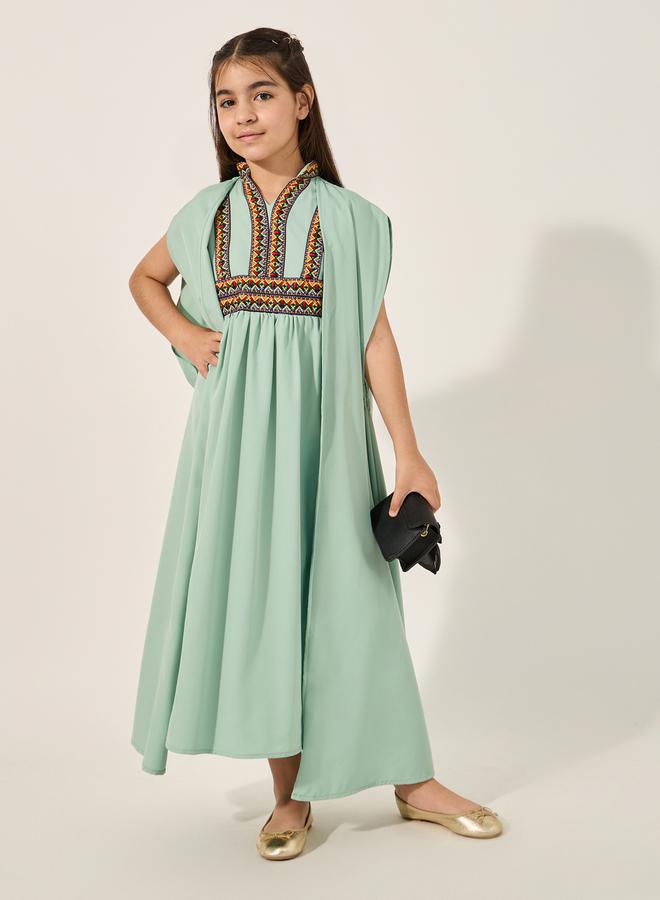 Embroidered Cape Sleeve V-Neck Kaftan
