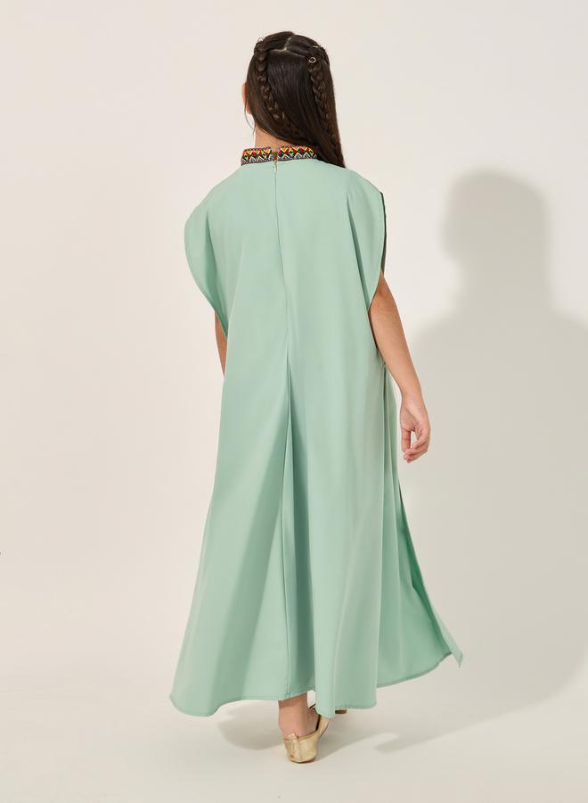Embroidered Cape Sleeve V-Neck Kaftan
