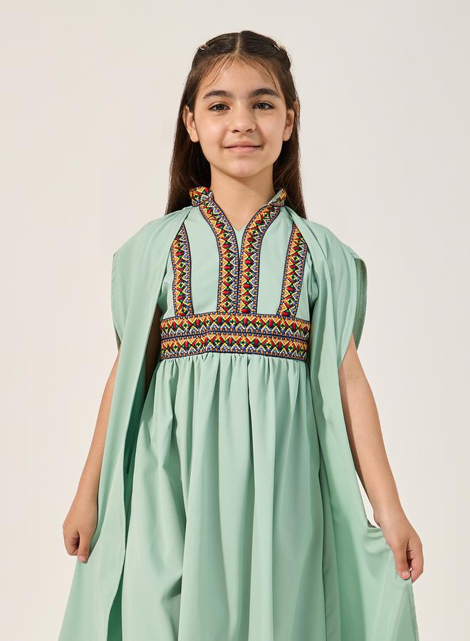 Embroidered Cape Sleeve V-Neck Kaftan