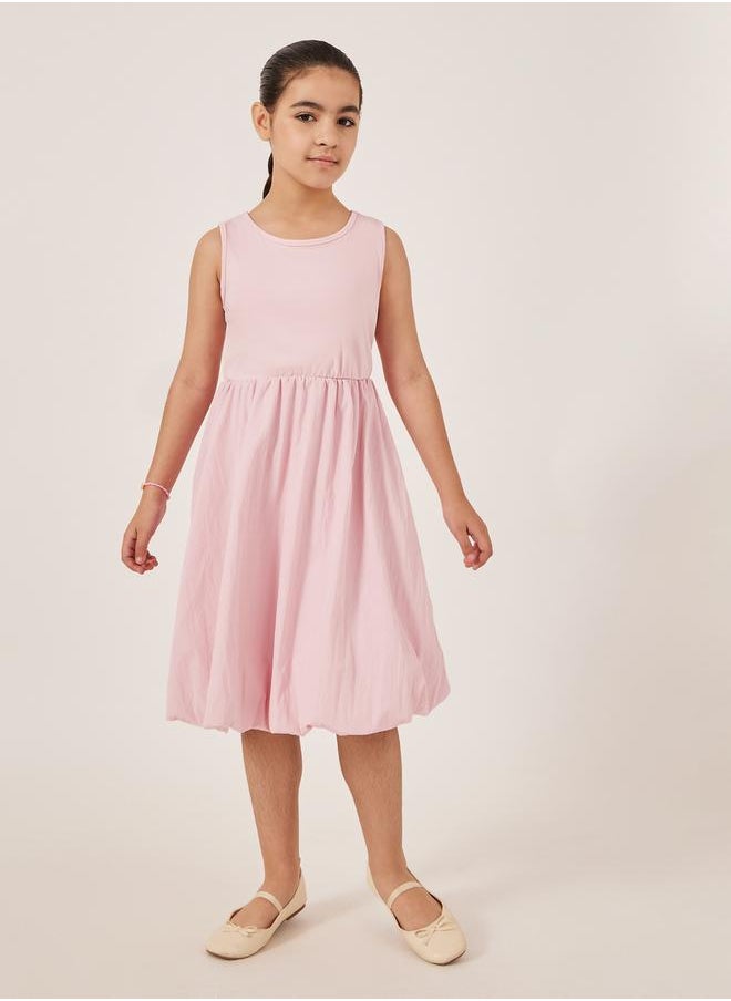 Solid Sleeveless Balloon Dress with Gathered Detail