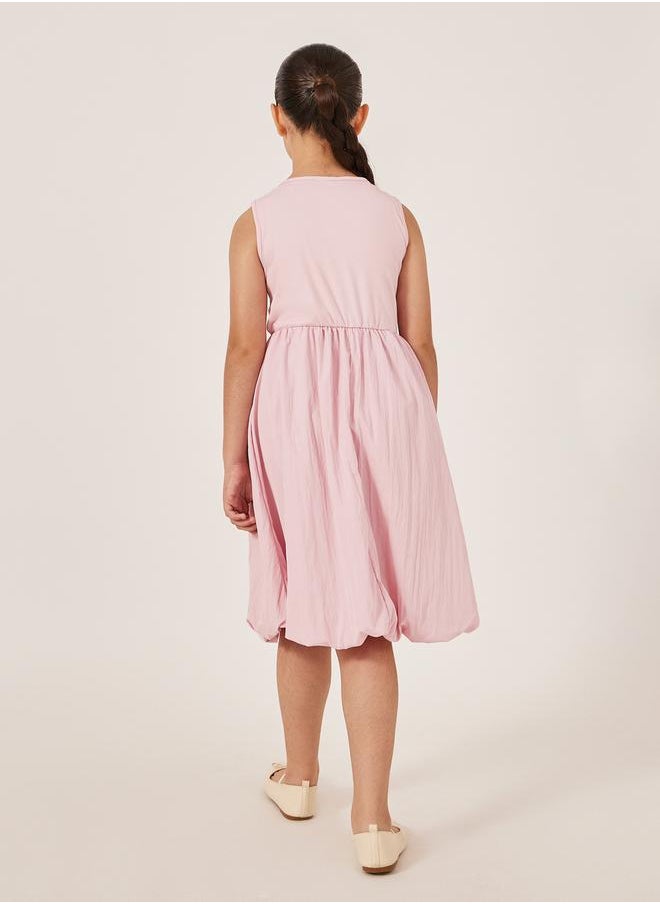 Solid Sleeveless Balloon Dress with Gathered Detail