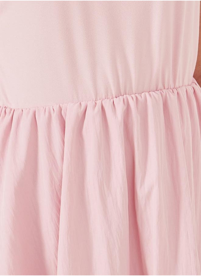 Solid Sleeveless Balloon Dress with Gathered Detail