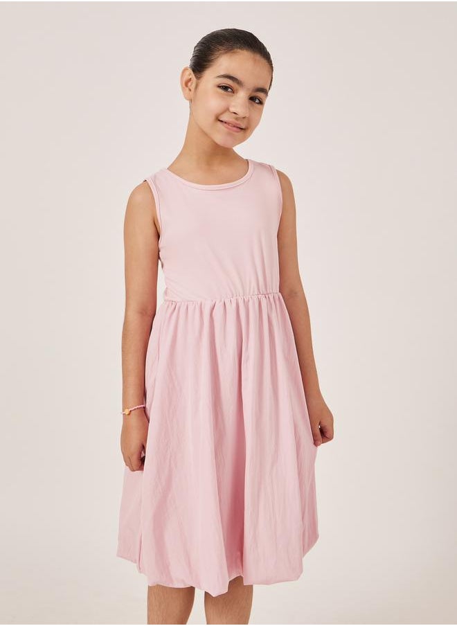 Solid Sleeveless Balloon Dress with Gathered Detail