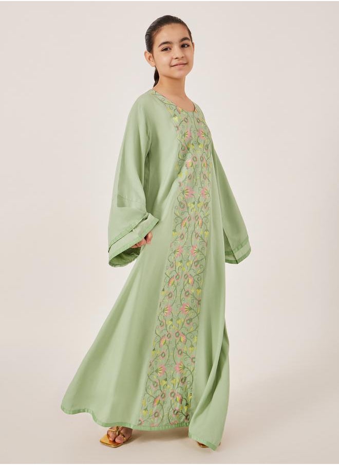 Embroidered Bell Sleeves Maxi Dress