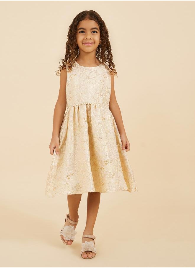 Jacquard Faux Pearl Embellished Sleeveless Dress