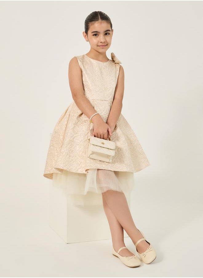 Jacquard Mesh Hem Sleeveless Dress
