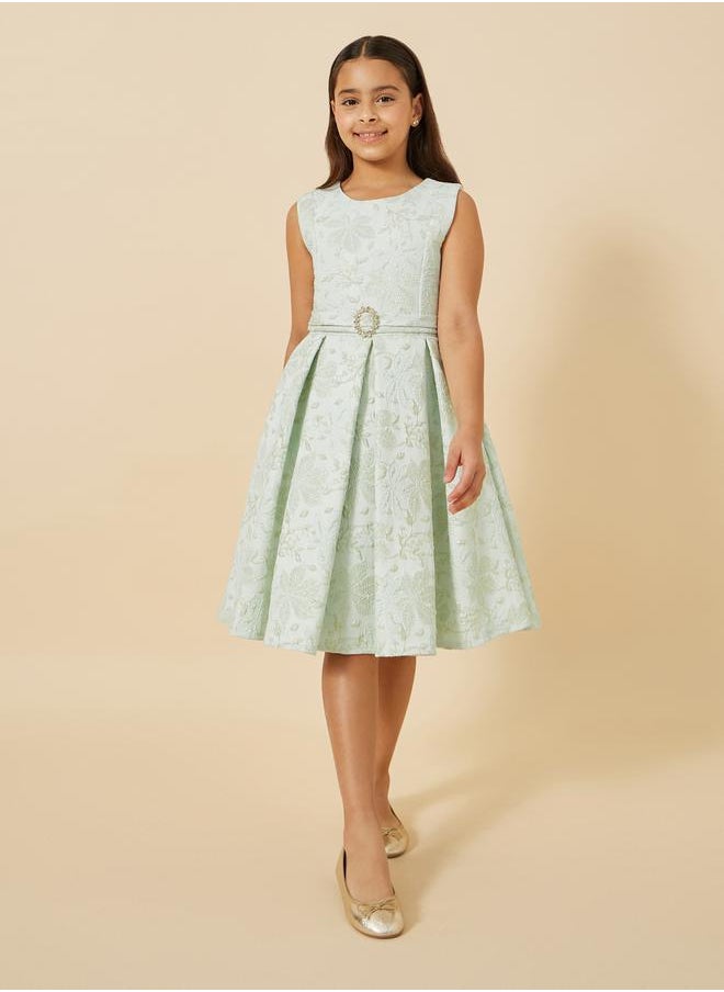 Embroidered Sleeveless Pleated Dress