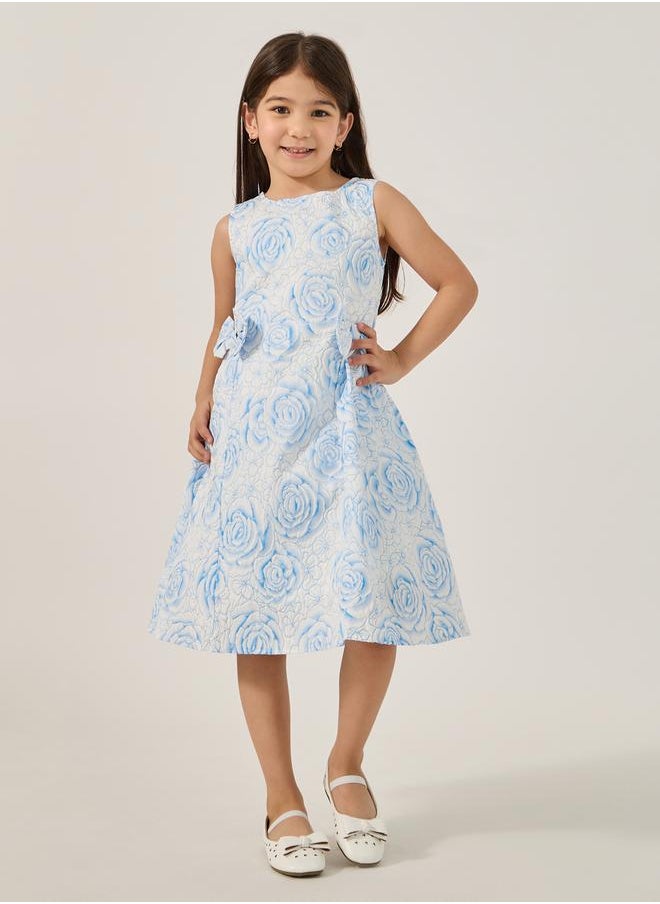 All-Over Print Sleeveless Dress with Side Bow Detail