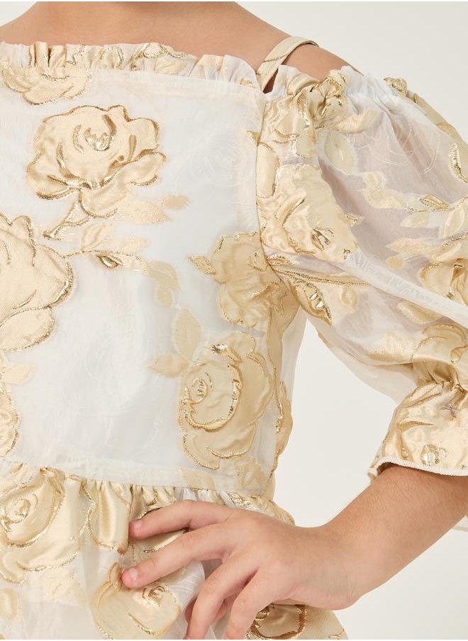 Jacquard Off Shoulder Ruffled Detail Dress