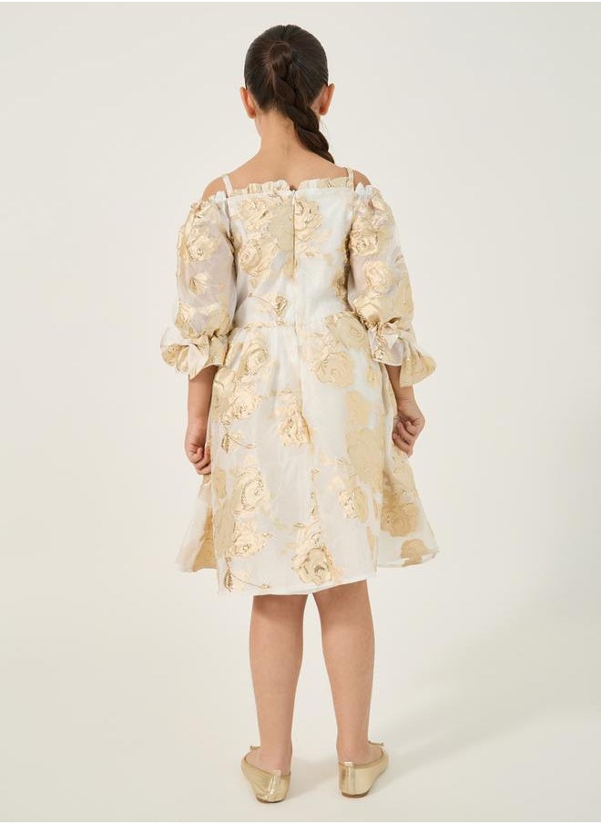 Jacquard Off Shoulder Ruffled Detail Dress