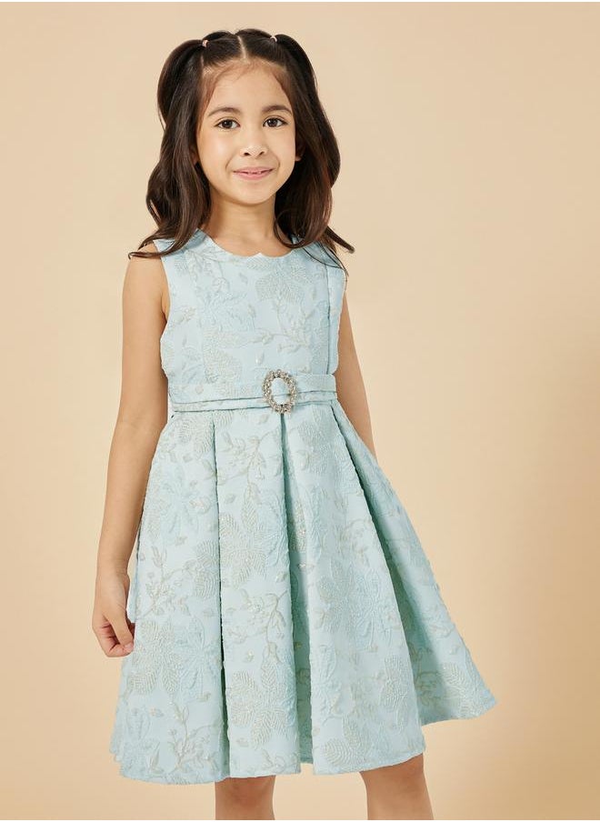 Jacquard Sleeveless Pleated Dress