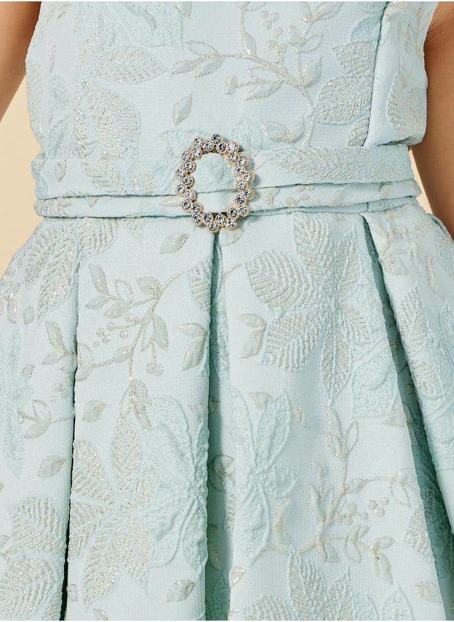 Jacquard Sleeveless Pleated Dress