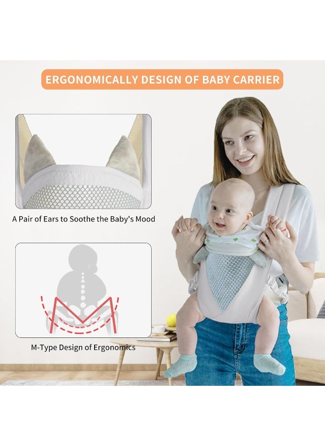 Huifen Baby Carrier, Shoulder Strap Grid Breathable Infant Sling Butterfly Buckle Stretchy Adjustable Front Facing, All Position Backpack for 3-36 Month Baby to Toddler Girl and Boy 7-40 lbs (Grey)