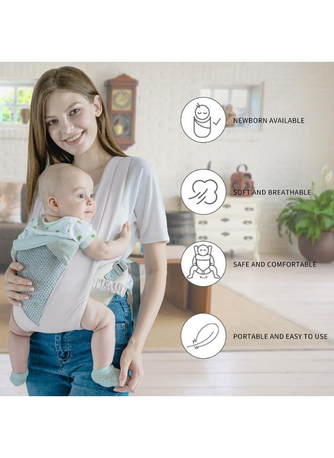 Huifen Baby Carrier, Shoulder Strap Grid Breathable Infant Sling Butterfly Buckle Stretchy Adjustable Front Facing, All Position Backpack for 3-36 Month Baby to Toddler Girl and Boy 7-40 lbs (Grey)