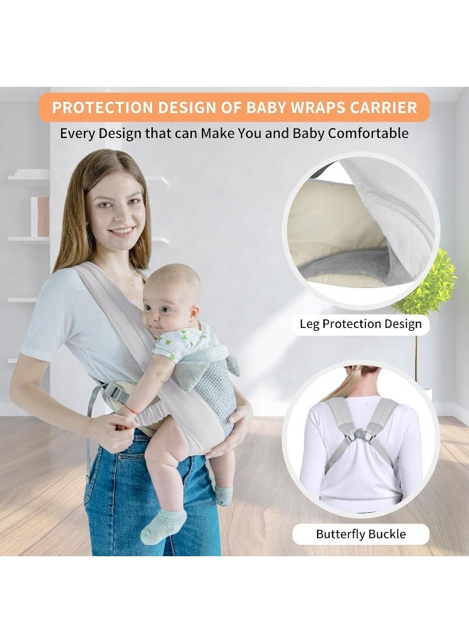 Huifen Baby Carrier, Shoulder Strap Grid Breathable Infant Sling Butterfly Buckle Stretchy Adjustable Front Facing, All Position Backpack for 3-36 Month Baby to Toddler Girl and Boy 7-40 lbs (Grey)