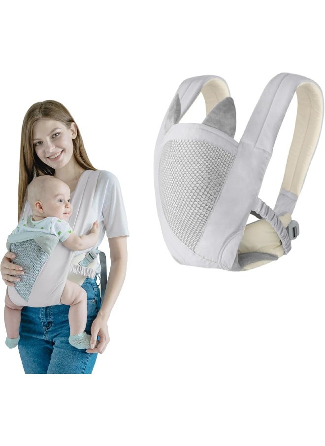 Huifen Baby Carrier, Shoulder Strap Grid Breathable Infant Sling Butterfly Buckle Stretchy Adjustable Front Facing, All Position Backpack for 3-36 Month Baby to Toddler Girl and Boy 7-40 lbs (Grey)
