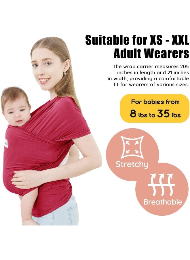 Acrabros Baby Wrap Carrier, Hands Free Baby Carrier, Lightweight, Breathable, Softness, Perfect for Newborn Infants and Babies Shower Gift, Royal Red