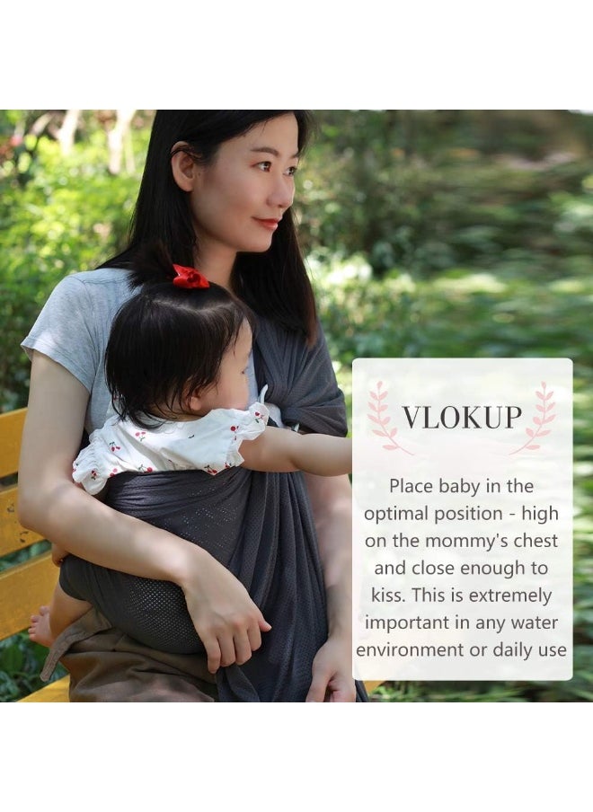 Vlokup Baby Water Ring Sling Carrier | Lightweight Breathable Mesh Baby Wrap for Infant, Newborn, Kids and Toddlers | Perfect for Summer, Swimming, Pool, Beach | Great for Dad too Grey
