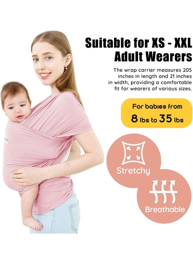 Acrabros Baby Wrap Carrier, Hands Free Baby Carrier Sling, Lightweight, Breathable, Softness, Perfect for Newborn Infants and Babies Shower Gift, Pink