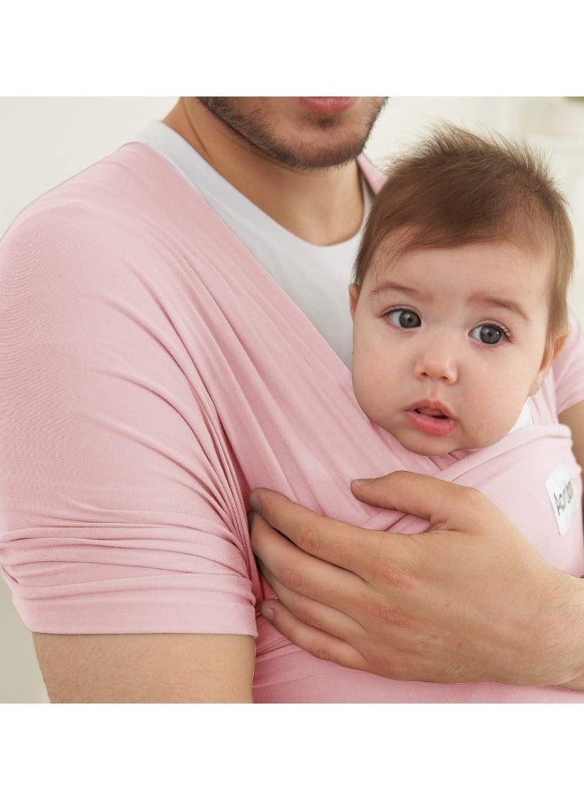 Acrabros Baby Wrap Carrier, Hands Free Baby Carrier Sling, Lightweight, Breathable, Softness, Perfect for Newborn Infants and Babies Shower Gift, Pink