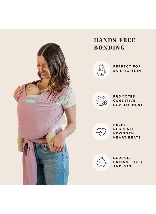 MOBY Dusty Rose Classic Baby Wrap Carrier for Newborn to Toddler up to 33lbs, Baby Sling from Birth, One Size Fits All, Breathable Stretchy Made from 100% Cotton, Unisex