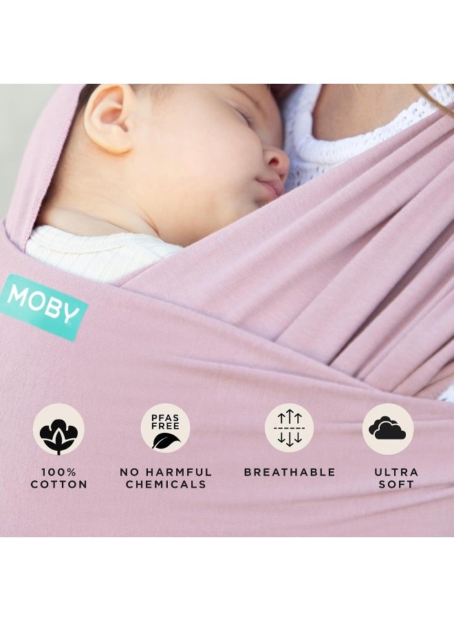 MOBY Dusty Rose Classic Baby Wrap Carrier for Newborn to Toddler up to 33lbs, Baby Sling from Birth, One Size Fits All, Breathable Stretchy Made from 100% Cotton, Unisex