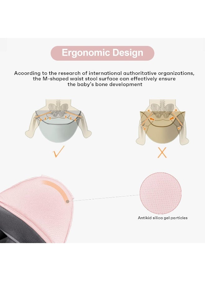 Baby Carrier Newborn to Toddler Baby Wrap Carrier with Hip Seat Lumbar Support Adjustable One Size Fits All Toddler Infant Baby Holder Carrier 360 All Seasons (Pink)