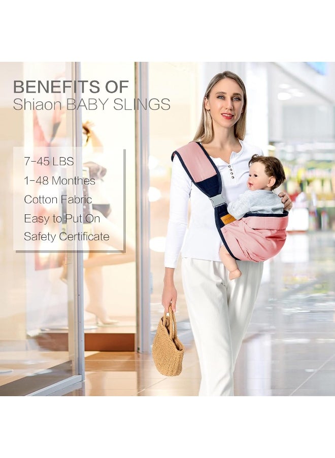 Shiaon Baby Sling Carrier, Baby Carrier Newborn to Toddler(7-45lbs), Toddler Carrier with Safety Buckle, One Shoulder Adjustable Shoulder Strap, One Size Fits All, Pink