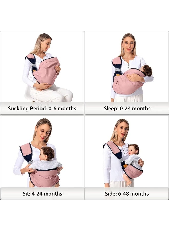 Shiaon Baby Sling Carrier, Baby Carrier Newborn to Toddler(7-45lbs), Toddler Carrier with Safety Buckle, One Shoulder Adjustable Shoulder Strap, One Size Fits All, Pink