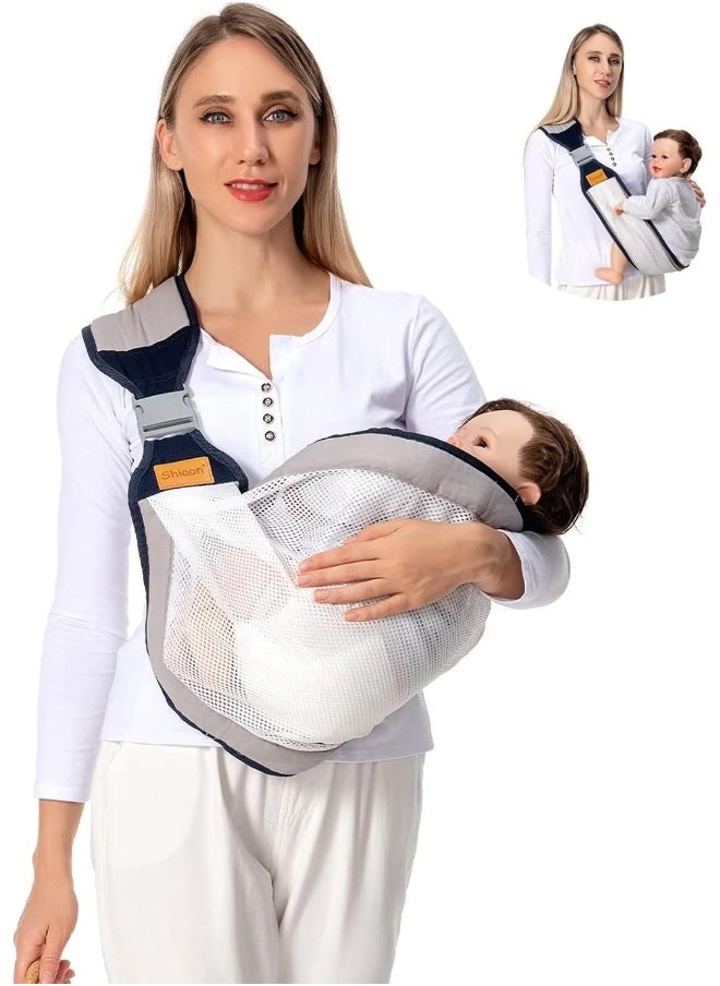 Baby Sling Carrier, Baby Carrier Newborn to Toddler(7-45lbs), Toddler Carrier with Safety Buckle, One Shoulder Adjustable Shoulder Strap, One Size Fits All, Mesh Grey