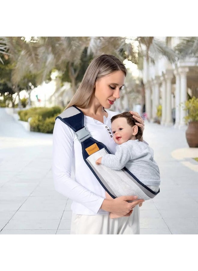 Baby Sling Carrier, Baby Carrier Newborn to Toddler(7-45lbs), Toddler Carrier with Safety Buckle, One Shoulder Adjustable Shoulder Strap, One Size Fits All, Mesh Grey
