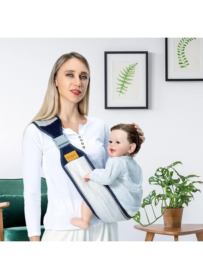 Baby Sling Carrier, Baby Carrier Newborn to Toddler(7-45lbs), Toddler Carrier with Safety Buckle, One Shoulder Adjustable Shoulder Strap, One Size Fits All, Mesh Grey