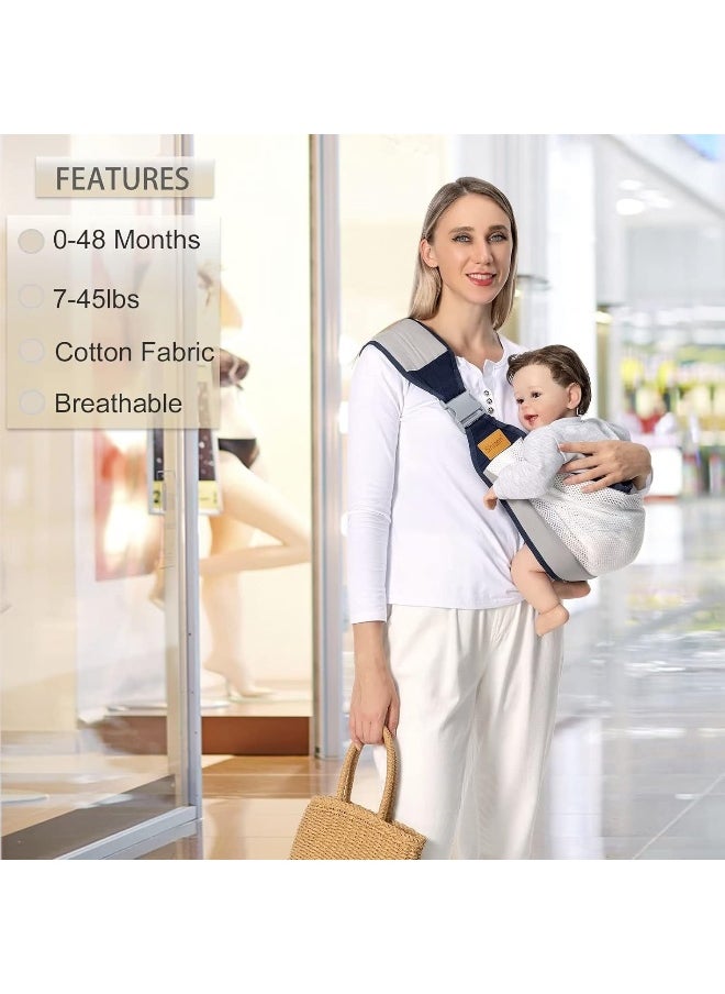 Baby Sling Carrier, Baby Carrier Newborn to Toddler(7-45lbs), Toddler Carrier with Safety Buckle, One Shoulder Adjustable Shoulder Strap, One Size Fits All, Mesh Grey
