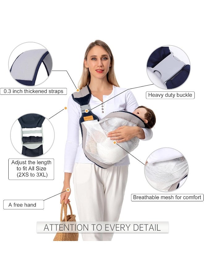 Baby Sling Carrier, Baby Carrier Newborn to Toddler(7-45lbs), Toddler Carrier with Safety Buckle, One Shoulder Adjustable Shoulder Strap, One Size Fits All, Mesh Grey