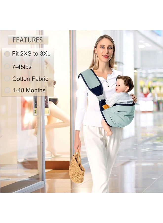 Shiaon Baby Sling Carrier, Baby Carrier Newborn to Toddler(7-45lbs), Toddler Carrier with Safety Buckle, One Shoulder Adjustable Shoulder Strap, One Size Fits All, Green