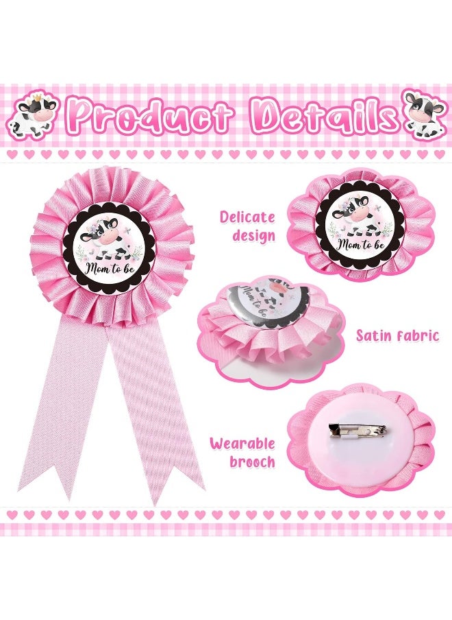 Chunful Cow Theme Pink Mom to Be Sash Baby Shower Dad to Be Pin and Flower Crown Headband for Gender Reveals Party Baby Shower Party Decorations for Boys and Girls Pregnancy Props Keepsake Gift