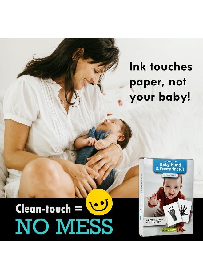 Baby Mushroom XL Inkless Hand & Footprint Kit | Clean-Touch Ink Pads Large | Keepsake Frames + Accessories