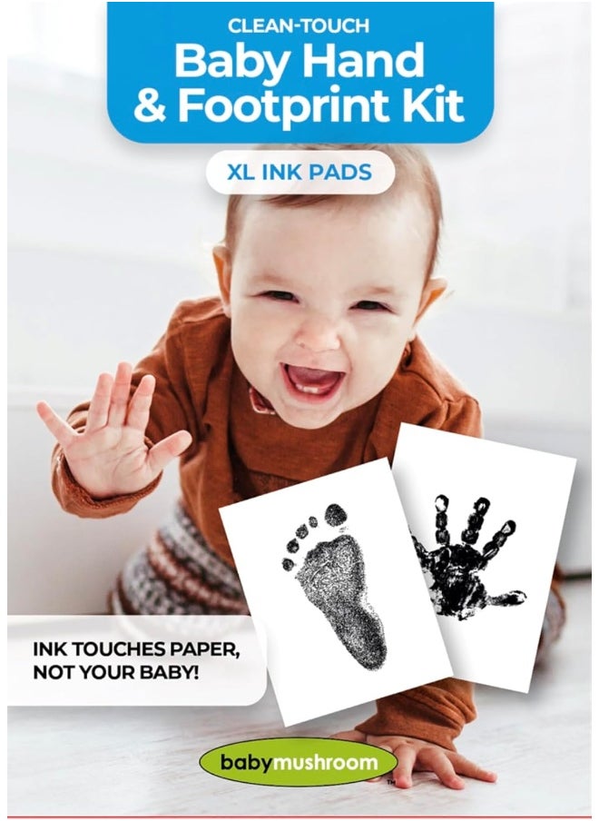 Baby Mushroom XL Inkless Hand & Footprint Kit | Clean-Touch Ink Pads Large | Keepsake Frames + Accessories