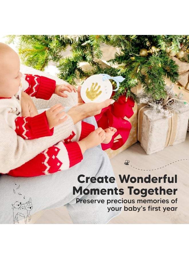Baby Handprint Footprint Ornament Keepsake Kit - Personalized Baby Prints Ornaments for Newborn - Baby Nursery Memory Art Kit Easel - Baby Shower Gifts - Perfect Baby Registry Gift Box (Gold Paint)