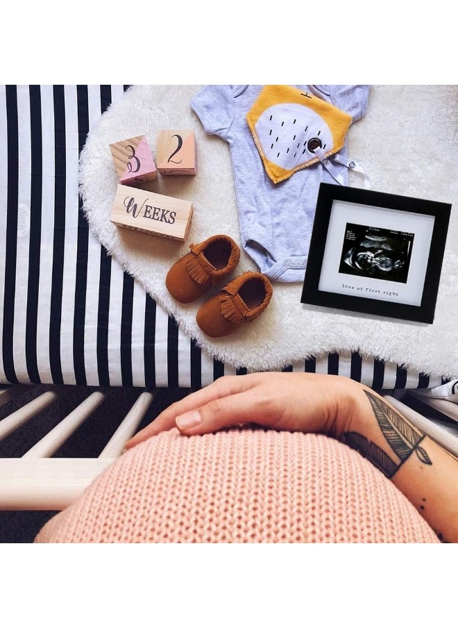 IHEIPYE Baby Sonogram Photo Frame - 1st Ultrasound Picture Frame - Idea Gift for Expecting Parents, Baby Shower, Gender Reveal Party, Baby Nursery Decor (Silver Text, Black)