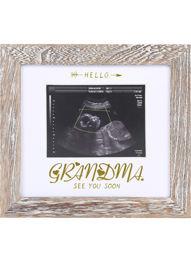 IHEIPYE Grandma Sonogram Picture Frame - Baby Announcement Gifts for Grandparents - Pregnancy Announcement, Soon To Be Grandma Gift, Hello See You Soon - Weathered White