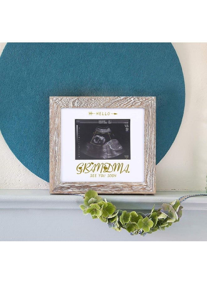 IHEIPYE Grandma Sonogram Picture Frame - Baby Announcement Gifts for Grandparents - Pregnancy Announcement, Soon To Be Grandma Gift, Hello See You Soon - Weathered White