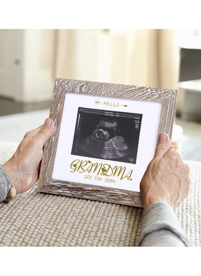 IHEIPYE Grandma Sonogram Picture Frame - Baby Announcement Gifts for Grandparents - Pregnancy Announcement, Soon To Be Grandma Gift, Hello See You Soon - Weathered White