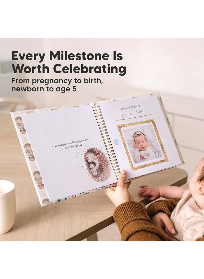 First 5 Years Baby Memory Book Girl, Boy - 90 Pages Hardcover First Year Baby Book Keepsake, Baby Milestone Book for New Parents, Baby Scrapbook, Baby Album and Memory Book Journal (Adventureland)