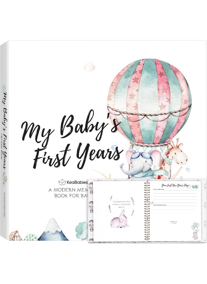 First 5 Years Baby Memory Book Girl, Boy - 90 Pages Hardcover First Year Baby Book Keepsake, Baby Milestone Book for New Parents, Baby Scrapbook, Baby Album and Memory Book Journal (Adventureland)