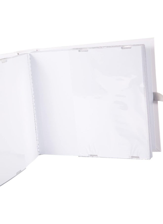 Happy Homewares Beautiful Ivory White Baby Shower Photo Album with Silver Plated Teddy Bear and Stars | Holds 80 Photos | Luxurious Grey Fabric Ribbon