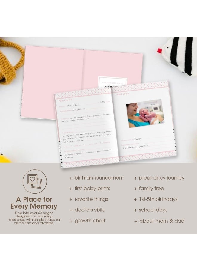 Pearhead Hello Beautiful First 5 Years Baby Memory Book with Photo Insert, Perfect Keepsake, Pink, 1 Count (Pack of 1)