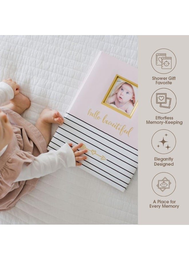 Pearhead Hello Beautiful First 5 Years Baby Memory Book with Photo Insert, Perfect Keepsake, Pink, 1 Count (Pack of 1)